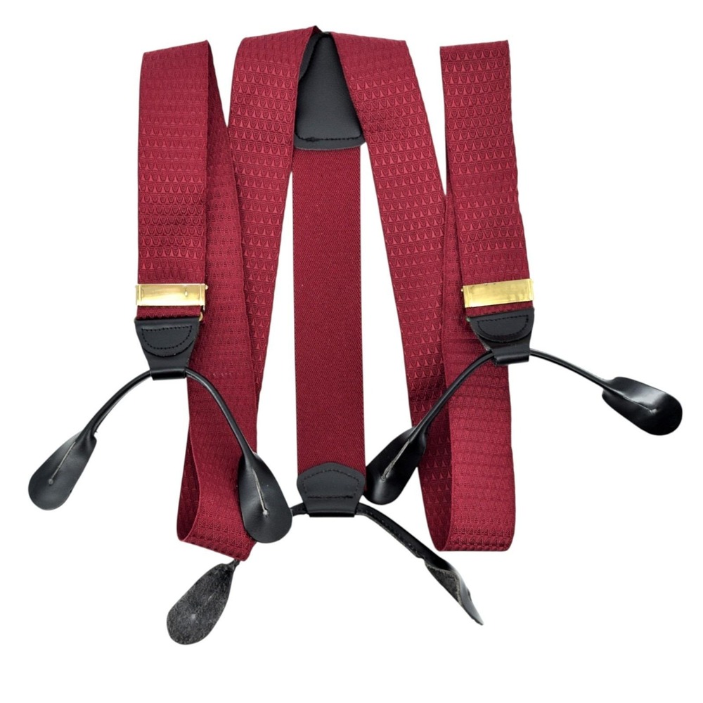 Albert Thurston Vintage Burgundy Diamond Suspenders Y-Back Braces England 48"
